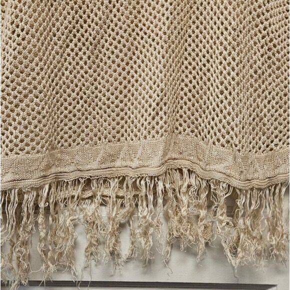 Beige Knit Poncho with Fringe - Picture 2 of 6